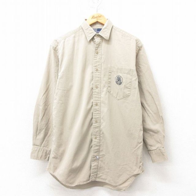 L★古着 ラルフローレン Ralph Lauren 長袖 ブランド シャツ メンズ 90年代 90s コットン ベージュ カーキ 25mar05 中古 トップス