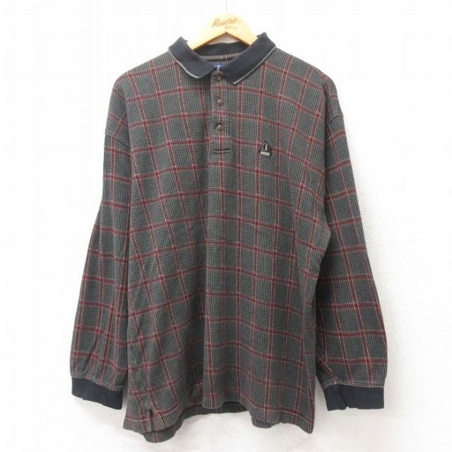 XL★古着 IZOD 長袖 ブランド ポロ シャツ メンズ ワンポイントロゴ 大きいサイズ コットン 黒他 ブラック 25mar05 中古 トップス
