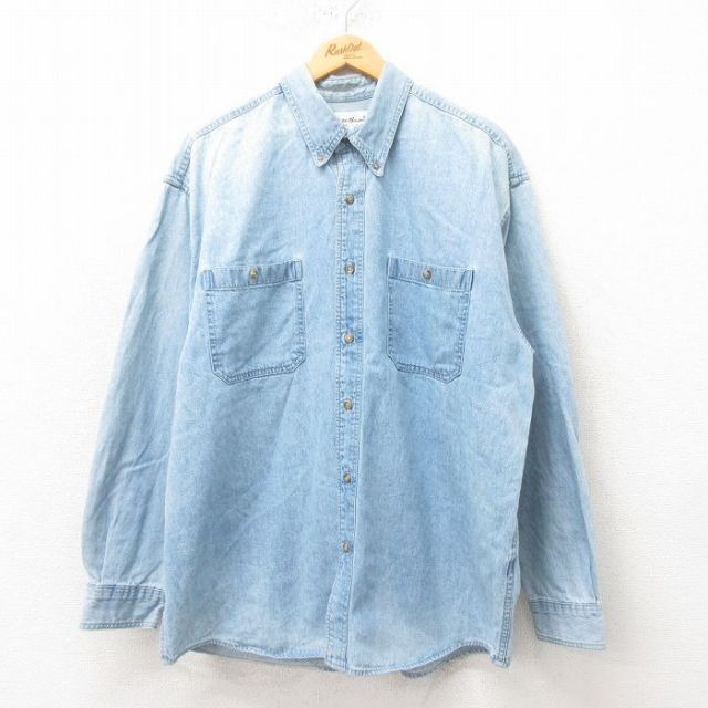 XL★古着 エディーバウアー 長袖 ブランド シャツ メンズ 00年代 00s 大きいサイズ コットン ボタンダウン 薄紺 ネイビー デニム 【spe】 25mar05 中古 トップス