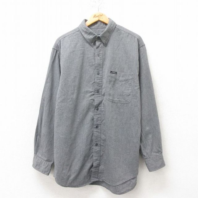XL★古着 ラルフローレン Ralph Lauren チャップス 長袖 ブランド シャツ メンズ 90年代 90s ヘリンボーン コットン ボタンダウン グレー 25mar05 中古 トップス