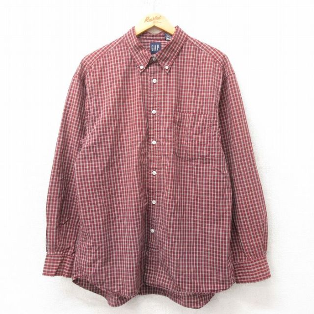 XL★古着 ギャップ GAP 長袖 ブランド シャツ メンズ 00年代 00s コットン ボタンダウン エンジ他 チェック 25mar05 中古 トップス