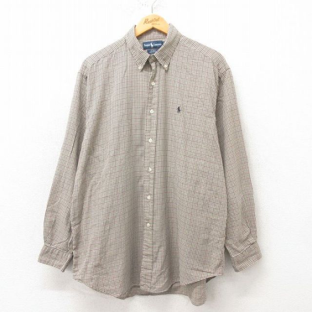 【20%OFF】XL★古着 ラルフローレン Ralph Lauren 長袖 ブランド シャツ メンズ 90年代 90s ワンポイントロゴ BLAKE 大きいサイズ コットン ボタンダウン 緑系他 グリーン チェック 25mar05 中古 トップス