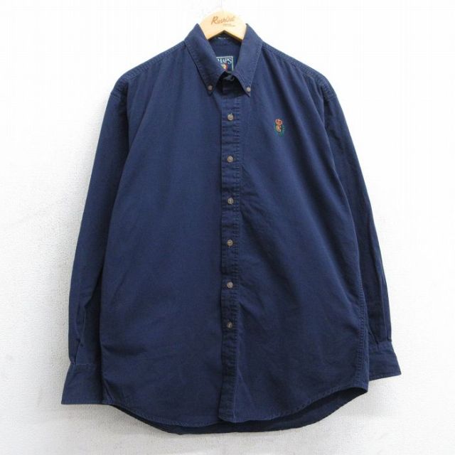 L★古着 ラルフローレン Ralph Lauren チャップス 長袖 ブランド シャツ メンズ 80年代 80s ワンポイントロゴ コットン ボタンダウン 紺 ネイビー 25mar05 中古 トップス