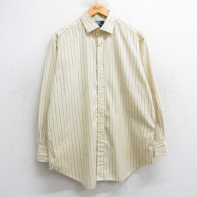 XL★古着 ラルフローレン Ralph Lauren 長袖 ブランド シャツ メンズ 90年代 90s REGENT 大きいサイズ ロング丈 コットン 黄色他 イエロー ストライプ 25mar05 中古 トップス