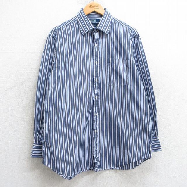 XL★古着 ラルフローレン Ralph Lauren 長袖 ブランド シャツ メンズ 90年代 90s CURHAM コットン紺他 ネイビー ストライプ 25mar05 中古 トップス