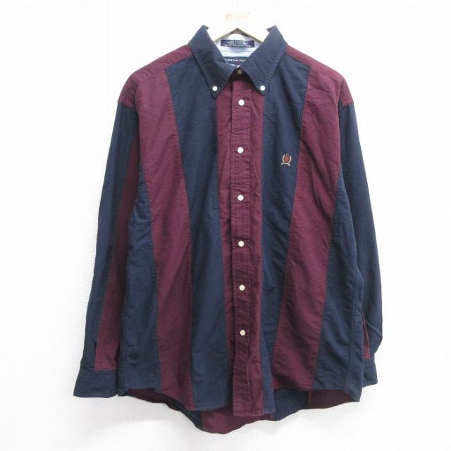 L★古着 トミーヒルフィガー TOMMY HILFIGER 長袖 ブランド シャツ メンズ ワンポイントロゴ コットン ボタンダウン 紺他 ネイビー 25mar07 中古 トップス