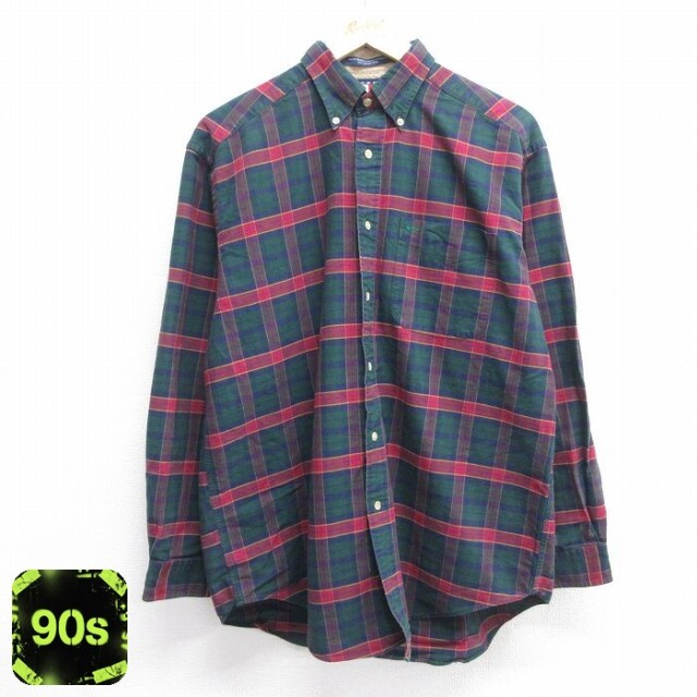 【50%OFF】トミーヒルフィガー 90s 長袖シャツ グリーンチェック L | 古着