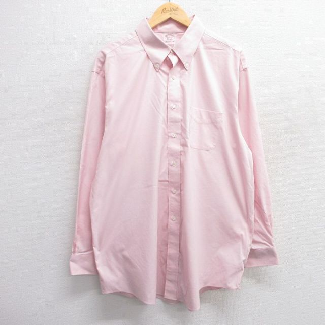 XL★古着 ブルックスブラザーズ BROOKS BROTHERS 長袖 ブランド シャツ メンズ 大きいサイズ ロング丈 ボタンダウン ピンク系 25mar08 中古 トップス