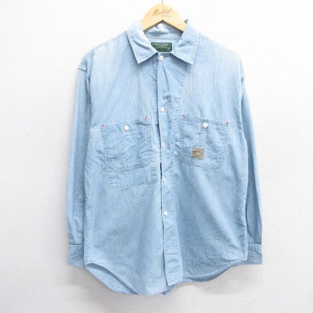 M★古着 ラルフローレン Ralph Lauren ポロカントリー 長袖 ブランド シャツ メンズ 90年代 90s コットン 薄紺 ネイビー 【spe】 25mar08 中古 トップス