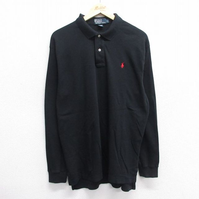 XL★古着 ラルフローレン Ralph Lauren 長袖 ブランド ポロ シャツ メンズ 90年代 90s ワンポイントロゴ コットン 黒 ブラック 25mar08 中古 トップス