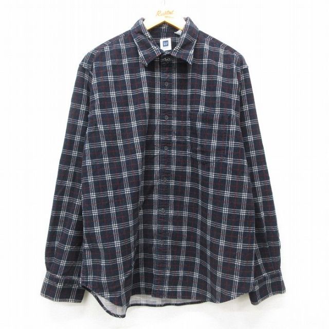 XL★古着 ギャップ GAP　長袖 ブランド シャツ メンズ コーデュロイ コットン 濃紺他 ネイビー チェック 25mar08 中古 トップス