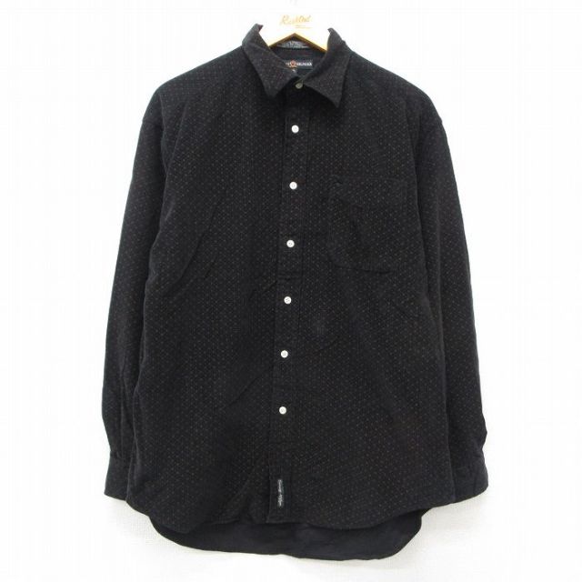 XL★古着 トミーヒルフィガー TOMMY HILFIGER 長袖 ブランド シャツ メンズ 総柄 コーデュロイ コットン 黒他 ブラック 25mar08 中古 トップス