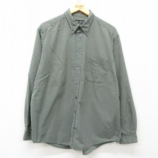 XL★古着 エディーバウアー 長袖 ブランド シャツ メンズ 00年代 00s コットン ボタンダウン 濃緑他 グリーン チェック 25mar08 中古 トップス