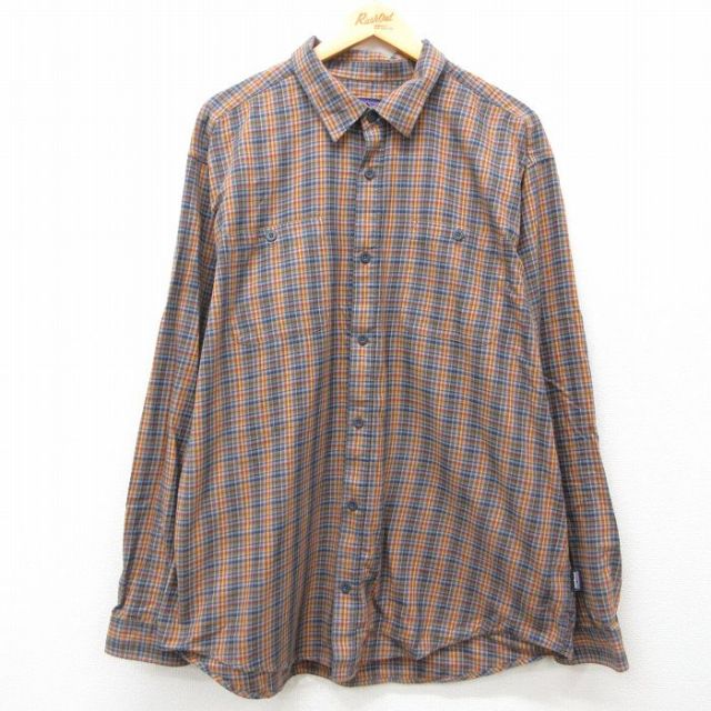 XL★古着 パタゴニア patagonia 長袖 ブランド シャツ メンズ オーガニックコットン 紺他 ネイビー チェック 25mar08 中古 トップス