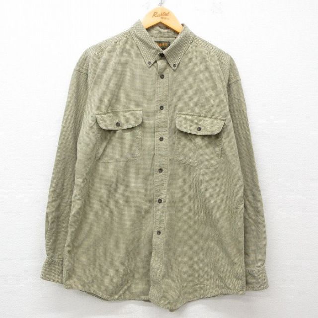 【50%OFF】XL★古着 ティンバーランド 長袖 ブランド シャツ メンズ 90年代 90s ロング丈 コットン ボタンダウン 濃緑他 グリーン ギンガム チェック 【spe】 25mar08 中古 トップス