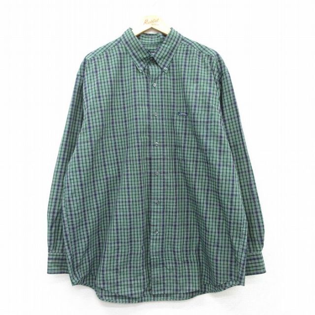 XL★古着 ラルフローレン Ralph Lauren チャップス 長袖 ブランド シャツ メンズ 90年代 90s 大きいサイズ ロング丈 ボタンダウン 緑他 グリーン チェック 25mar08 中古 トップス