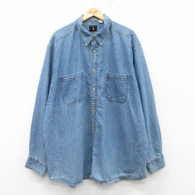 XL★古着 リーバイス Levis 長袖 ブランド シャツ メンズ 大きいサイズ ロング丈 コットン 紺 ネイビー デニム 25mar08 中古 トップス