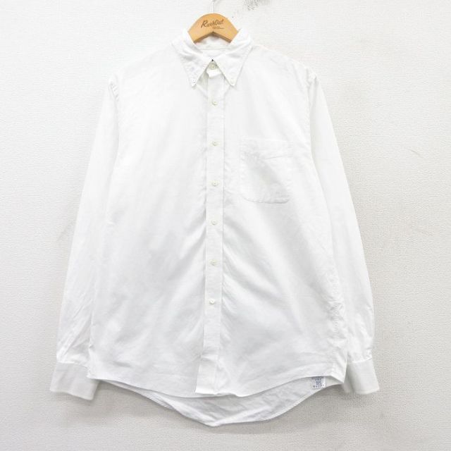 L★古着 ランズエンド 長袖 ブランド シャツ メンズ 00年代 00s コットン ボタンダウン 白 ホワイト 25mar08 中古 トップス