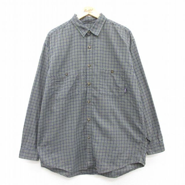 XL★古着 パタゴニア patagonia 長袖 ブランド シャツ メンズ ロング丈 オーガニックコットン ポルトガル製 緑他 グリーン チェック 【spe】 25mar10 中古 トップス