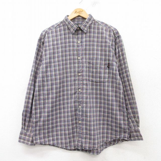 L★古着 アメリカンイーグル American Eagle 長袖 ブランド シャツ メンズ コットン 紺他 ネイビー チェック 25mar10 中古 トップス