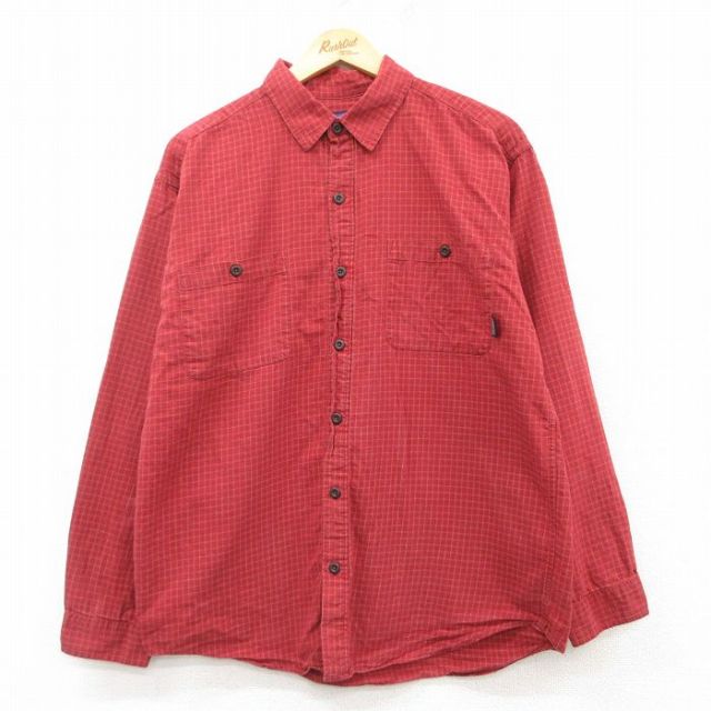 L★古着 パタゴニア patagonia 長袖 ブランド シャツ メンズ オーガニック コットン エンジ系他 チェック 25mar10 中古 トップス
