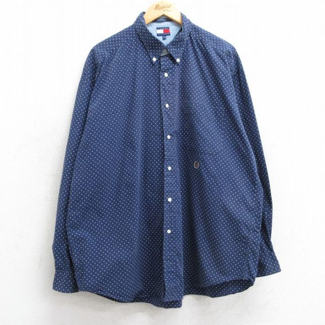 トミーヒルフィガー 90s 長袖シャツ ワンポイントロゴ ネイビー XL | 古着