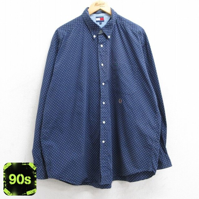 トミーヒルフィガー 90s 長袖シャツ ワンポイントロゴ ネイビー XL | 古着
