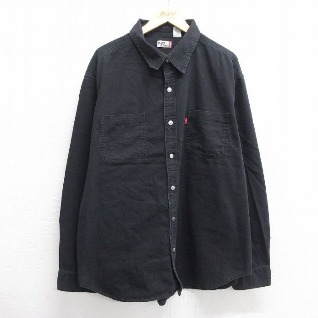 XL★古着 リーバイス Levis 長袖 ブランド シャツ メンズ 大きいサイズ ロング丈 コットン 黒 ブラック デニム 【spe】 25mar10 中古 トップス