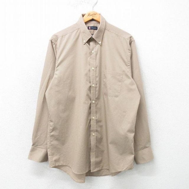 【50%OFF】L★古着 チャップス 長袖 ブランド シャツ メンズ ロング丈 ボタンダウン ベージュ カーキ 25mar11 中古 トップス