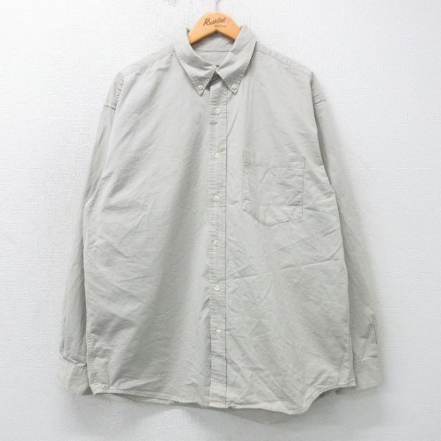 【50%OFF】L★古着 エディーバウアー 長袖 ブランド シャツ メンズ 00年代 00s ロング丈 コットン ボタンダウン 薄ベージュ カーキ 25mar11 中古 トップス