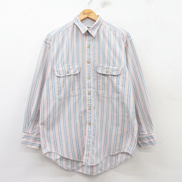 L★古着 バナナリパブリック BANANA REPUBLIC 長袖 ブランド シャツ メンズ 90年代 90s コットン 白他 ホワイト ストライプ 25mar11 中古 トップス