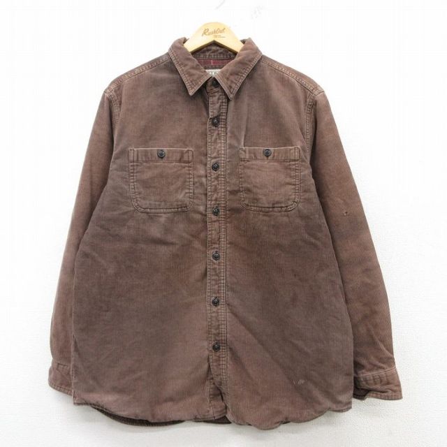 L★古着 エルエルビーン LLBEAN 長袖 ブランド シャツ メンズ 00年代 00s コーデュロイ コットン 茶 ブラウン 内側フランネル 25mar11 中古 トップス