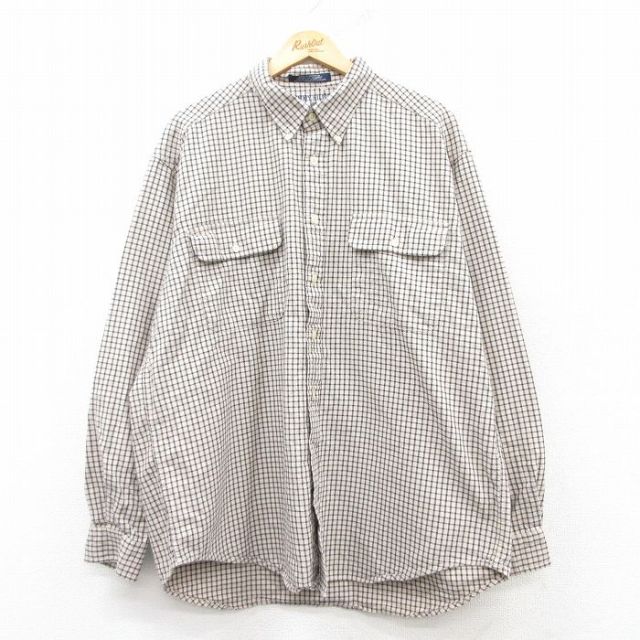 【50%OFF】XL★古着 トミーヒルフィガー TOMMY HILFIGER 長袖 ブランド シャツ メンズ 大きいサイズ コットン ボタンダウン 白他 ホワイト チェック 25mar11 中古 トップス