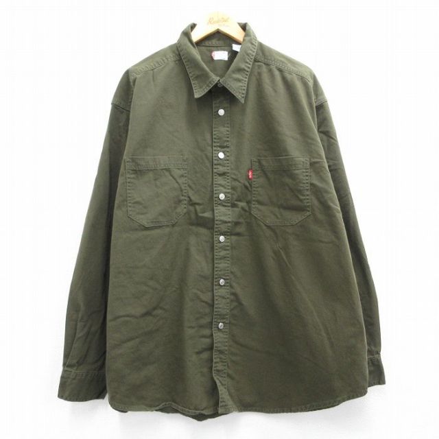 XL★古着 リーバイス Levis 長袖 ブランド シャツ メンズ 大きいサイズ コットン 濃緑 グリーン 25mar12 中古 トップス