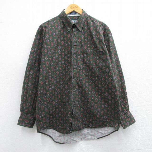 L★古着 ラルフローレン Ralph Lauren チャップス 長袖 ブランド シャツ メンズ 90年代 90s 総柄 緑他 グリーン 【spe】 25mar12 中古 トップス