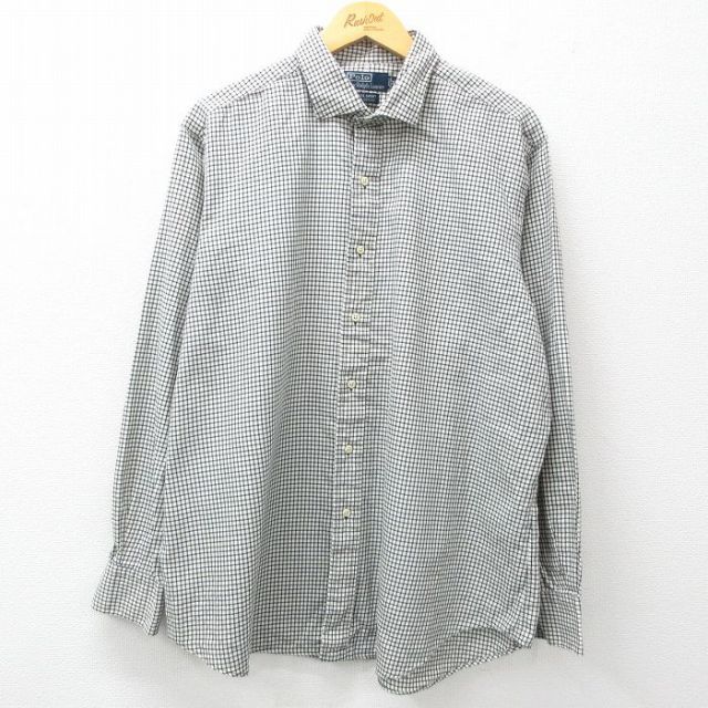 XL★古着 ラルフローレン Ralph Lauren 長袖 ブランド シャツ メンズ 90年代 90s ESTATE SPORT 大きいサイズ コットン 白他 ホワイト チェック 25mar12 中古 トップス