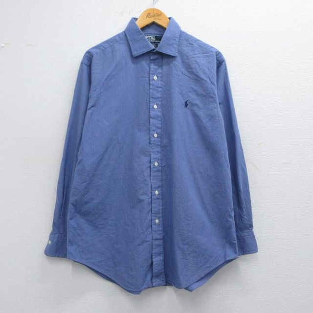L★古着 ラルフローレン Ralph Lauren 長袖 ブランド シャツ メンズ 90年代 90s PHILIP ワンポイントロゴ コットン 紺 ネイビー 25mar13 中古 トップス