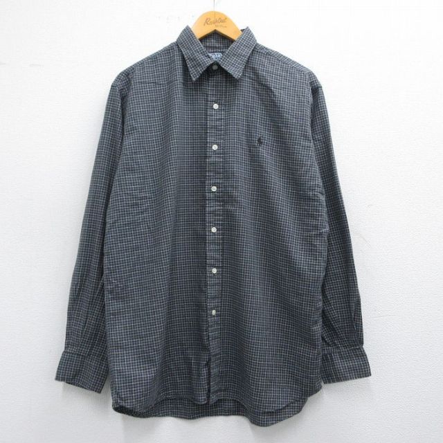 XL★古着 ラルフローレン Ralph Lauren 長袖 ブランド シャツ メンズ 90年代 90s LOWELL SPORT ワンポイントロゴ コットン 黒他 ブラック チェック 25mar13 中古 トップス