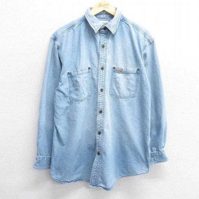 XL★古着 カーハート Carhartt 長袖 ブランド シャツ メンズ コットン 紺 ネイビー デニム 25mar13 中古 トップス