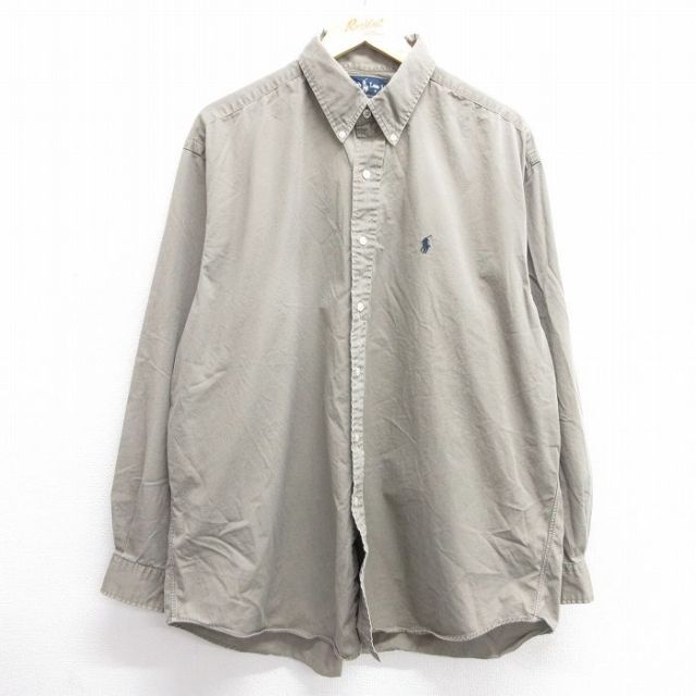 XL★古着 ラルフローレン Ralph Lauren 長袖 ブランド シャツ メンズ 90年代 90s BLAKE ワンポイントロゴ 大きいサイズ ロング丈 コットン ボタンダウン 緑系 グリーン 25mar13 中古 トップス