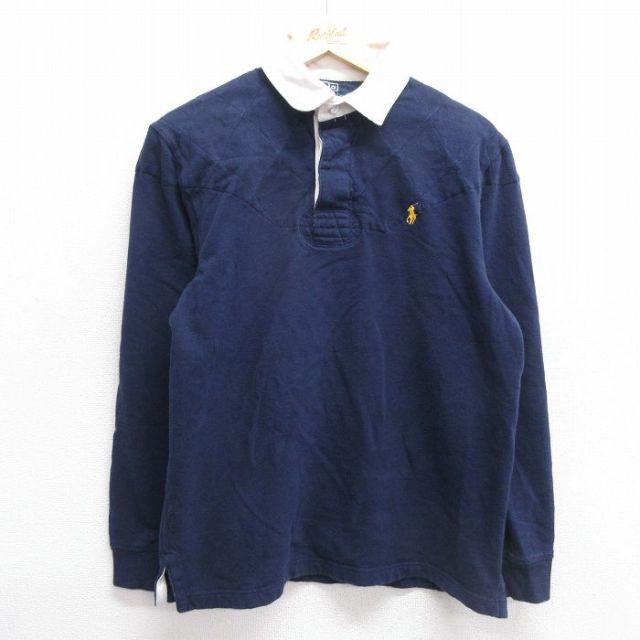 L★古着 ラルフローレン Ralph Lauren 長袖 ブランド ラガー シャツ メンズ 90年代 90s ワンポイントロゴ 紺 ネイビー 25mar13 中古 トップス