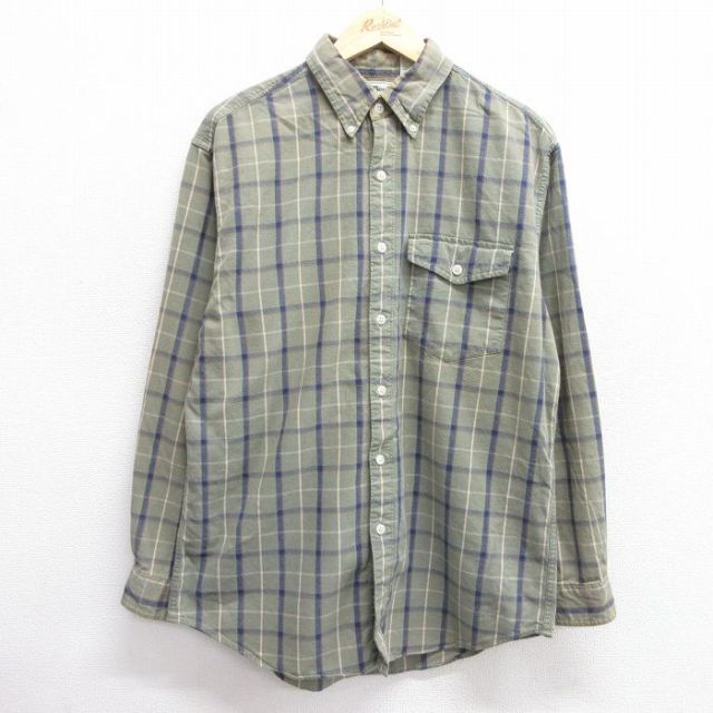 L★古着 エルエルビーン LLBEAN 長袖 ブランド シャツ メンズ 90年代 90s コットン ボタンダウン 緑他 グリーン チェック 25mar13 中古 トップス