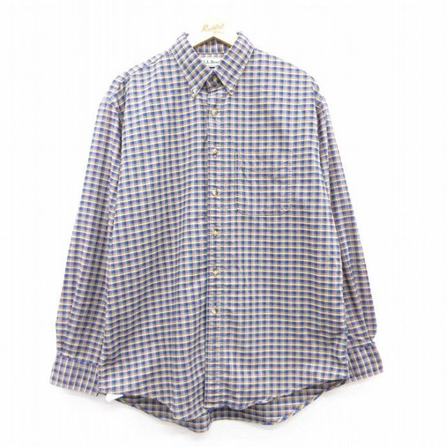 【20%OFF】XL★古着 エルエルビーン LLBEAN 長袖 ブランド シャツ メンズ 90年代 90s コットン ボタンダウン 紺他 ネイビー 25mar14 中古 トップス