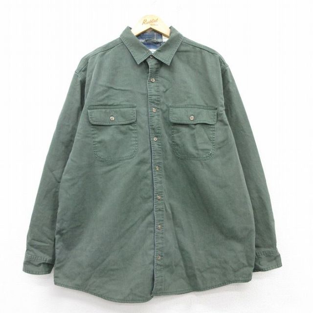 XL★古着 エルエルビーン LLBEAN 長袖 ブランド シャツ メンズ 00年代 00s コットン 濃緑 グリーン 内側フランネル 25mar14 中古 トップス