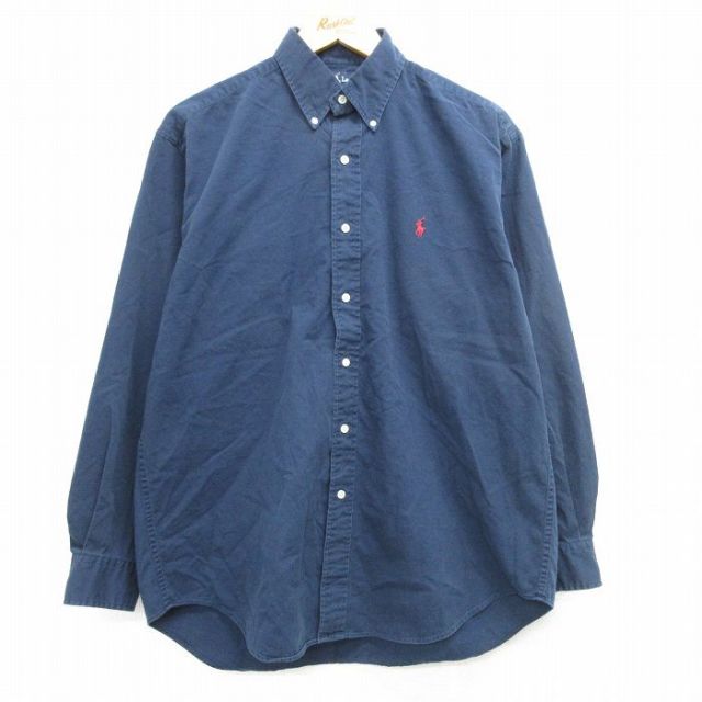 XL★古着 ラルフローレン Ralph Lauren 長袖 ブランド シャツ メンズ 90年代90s ワンポイントロゴ BLAIRE コットン ボタンダウン 紺 ネイビー 25mar15 中古 トップス