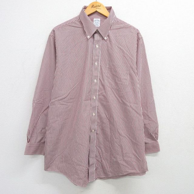 XL★古着 ブルックスブラザーズ BROOKS BROTHERS 長袖 ブランド シャツ メンズ ロング丈 コットン ボタンダウン 白他 ホワイト ストライプ 25mar15 中古 トップス
