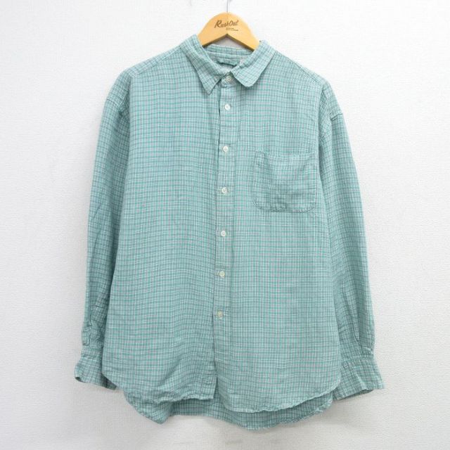 XL★古着 ギャップ GAP 長袖 ブランド シャツ メンズ 大きいサイズ 緑他 グリーン チェック 25mar15 中古 トップス