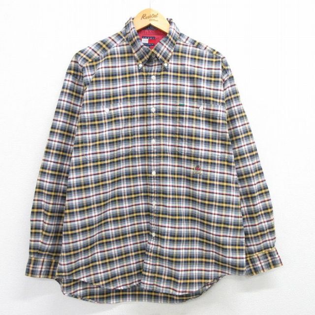トミーヒルフィガー 90s 長袖シャツ ワンポイントロゴ ネイビーチェック XL | 古着