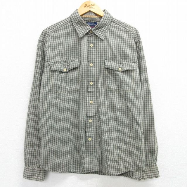 XL★古着 トミーヒルフィガー TOMMY HILFIGER トミージーンズ 長袖 ブランド シャツ メンズ コットン 緑他 グリーン チェック 25mar15 中古 トップス