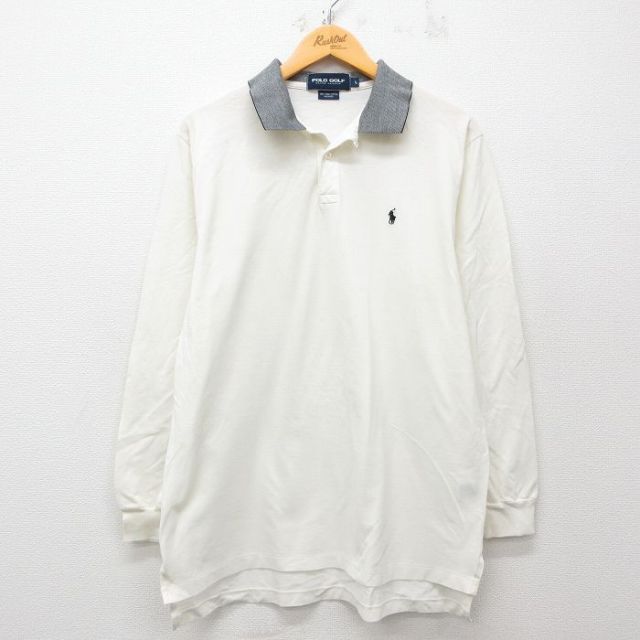 L★古着 ラルフローレン Ralph Lauren ポロゴルフ 長袖 ブランド ポロ シャツ メンズ 90年代 90s ワンポイントロゴ コットン 生成り他 【spe】 25mar15 中古 トップス